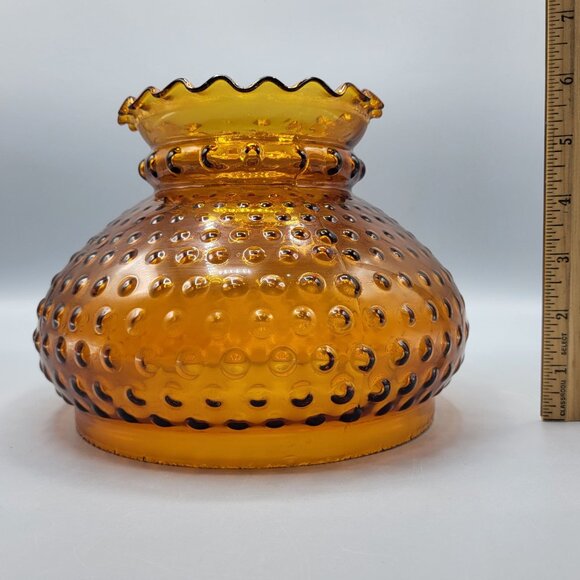 Vintage Amber Glass Hobnail Glass Lamp Shade Ruffled Top Retro Style Decoration - Picture 8 of 11